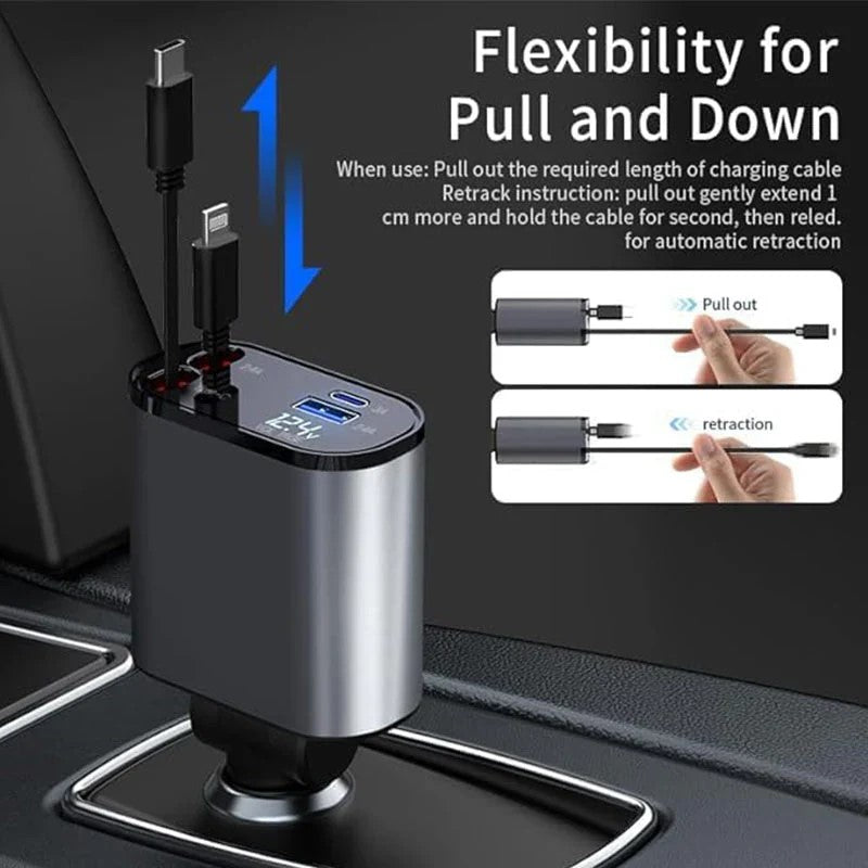 PowerFlex | 4-in-1 Retractable Car Charger